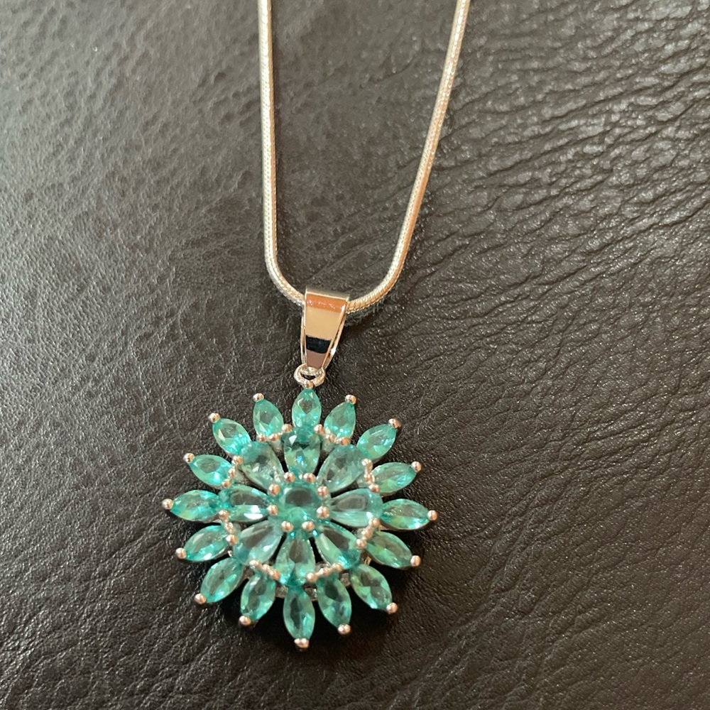 Sterling Silver Aquamarine Pendant with Chain 925